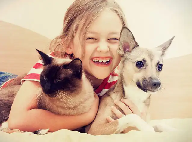 girl with dog and cat